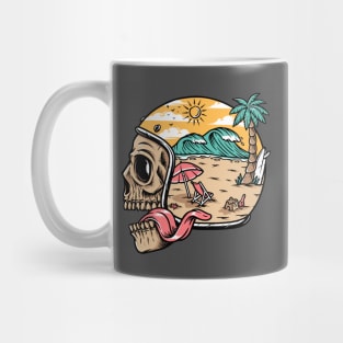 skull wearing helmet and beach scene Mug